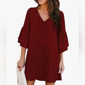 Belongsci Ruffle Sleeve V Neck Lined  Mini Dress Size XL NWOT